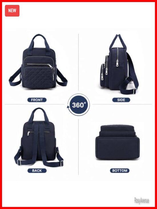 Quilted Square Backpack Waterproof Multi Pockets Lightweight Top Handle Satchel